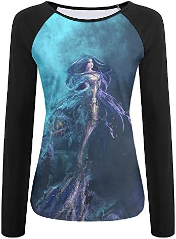 Womens Mermaid Underwater Pattern Gym Raglan T-Shirt Sports Quick-drying Baseball Shirts Size X-Large