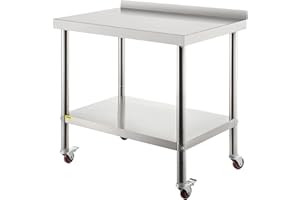 VEVOR 36 x 24 x 35 Inch Stainless Steel Prep Table, 440lbs Load Capacity Heavy Duty Metal Worktable with Backsplash Adjustabl