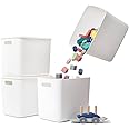 Plastic Storage Baskets Bins Boxes With Lids,Organizing Container White Storage Organizer Bins For Shelves Drawers Desktop Pl