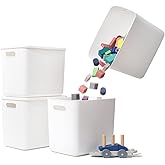 Plastic Storage Baskets Bins Boxes With Lids,Organizing Container White Storage Organizer Bins For Shelves Drawers Desktop Pl