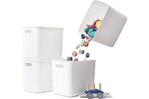 Yishyfier Plastic Storage Baskets Bins Boxes With Lids,Organizing Container White Storage Organizer Bins For Shelves Drawers Desktop Playroom Classroom Office,4-Pack