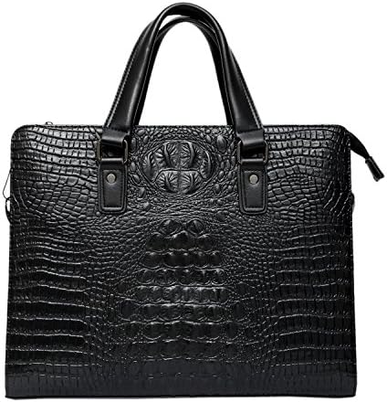 Glowculture Leather Embossed Crocodile Pattern Briefcase Casual Messenger Bag Fashion Handbag Shoulder Bag, Black