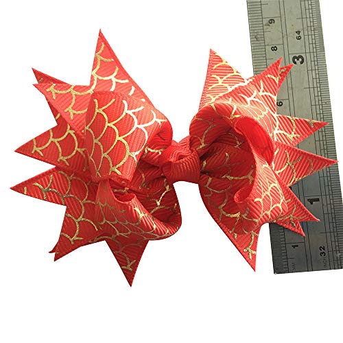 Yazon 4inch Sparkly Ribbon Bows With Alligator Clips Girls Toddler Silver Wave Printed Ribbon Hair Bows 10pcs - Thumbnail 4