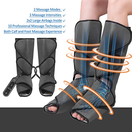 FIT KING Leg Air Massager for Circulation and Relaxation Foot and Calf Massage with Handheld Controller 3 Intensities 2 Modes(with 2 Extensions) (Renewed)