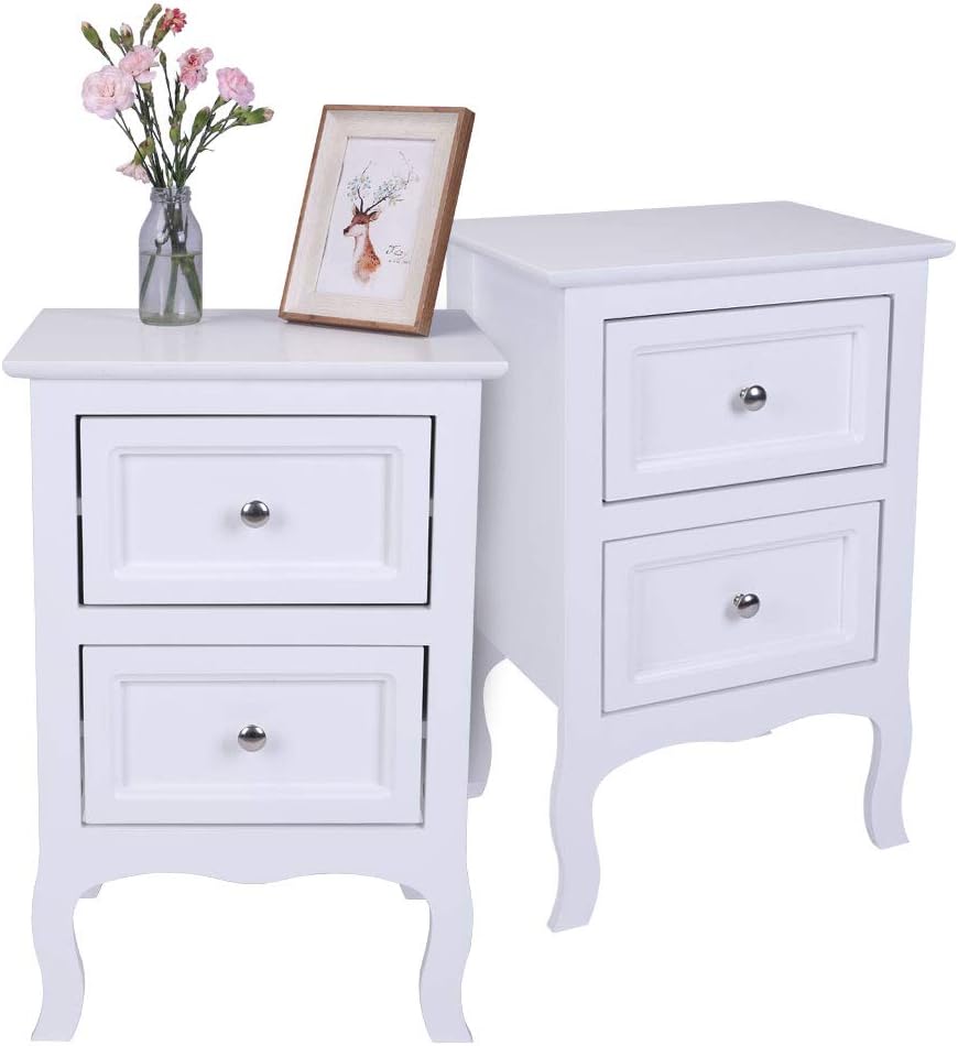 Icoco 2 Pack Bedroom Bedside Table White Wooden Bedside Cabinets With 2 Drawers Retro Drawer Bedside Premium Quality Unit Cabinet Nightstand Cabinet Amazon Co Uk Kitchen Home
