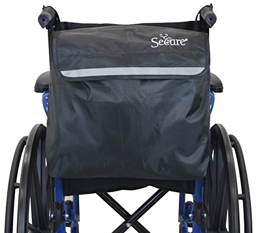 Secure WBPR-1B Mobility Storage Backpack for Wheelchairs and Walkers with Reflective Strip and Adjustable Attachment Straps - Carry Pouch Accessory Bag for Wheelchair, Scooter, Walker, Rollator
