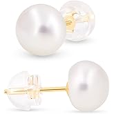 KEZEF Pearl Stud Earrings for Women 14K Real Gold Freshwater Cultured Pearl Earrings with Butterfly 14K Gold Back with Silicone
