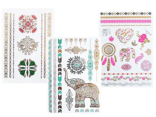 Party Tattoos Elefanten Mandala Traumfänger Tattoos Fake Tattoos 3 Bögen Set