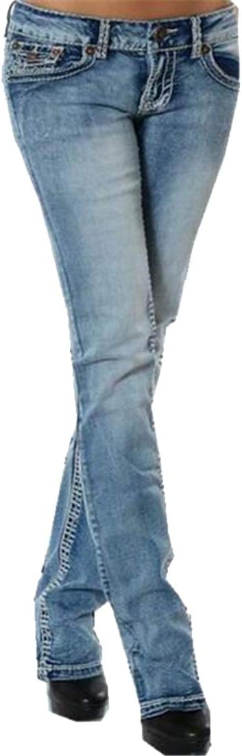 WAWAYA Women's Boot Cut Stretchy Straight Leg Low Rise Washed Slim Denim Jeans Pants