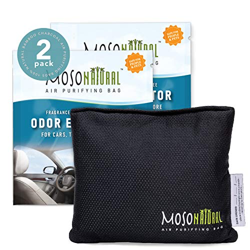 MOSO NATURAL: The Original Car Air Purifying Bag. The Safest Car Air Freshener on The Market. for Cars, Trucks and SUVs. an Unscented, Chemical-Free Odor Eliminator (Charcoal) 300g 2 Pack