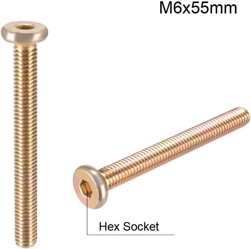 sourcing map M6x55mm Furniture Screw Hex Socket Machine Screws Zinc Plated Fasteners Bolts Full Thread Carbon Steel 10Pcs - Image 4