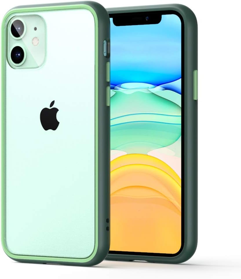 MKOAWA for iPhone 11 Case Clear Hard Back with Soft Rubber Bumper Shockproof Protective Phone Case Cover 6.1 inch - Midnight Green
