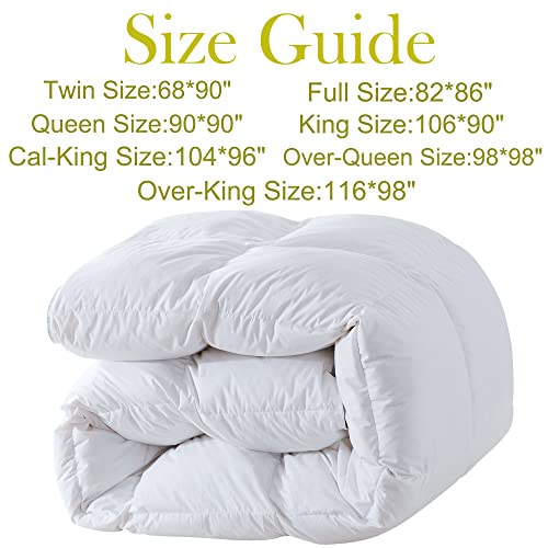 Ivory White Comforter with Feather and Down Filling - 100% Cotton Cover - Warmth All Season Duvet Insert with Corner Tabs - Stand Alone Bed Comforter Queen 90×90 Inch