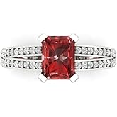 Clara Pucci 14K Solid White Gold 2.35 ctw Garnet Solitairewith Accents Ring for Women | Anniversary, Birthday Gift | 8x6mm Emerald Cut