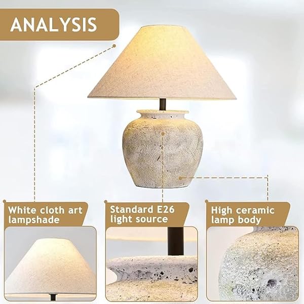 SANDYHA RUSTIC FARMHOUSE CROCK POT TABLE LAMP HANDMADE CREATIVE CERAMIC TABLE LAMP SOUTHWEST WHITE LAMP BODY WITH OFF-WHITE FABRIC LAMPSHADE BEDSIDE NIGHTSTAND FOR LIVING ROOM BEDROOM HOME OFFICE
