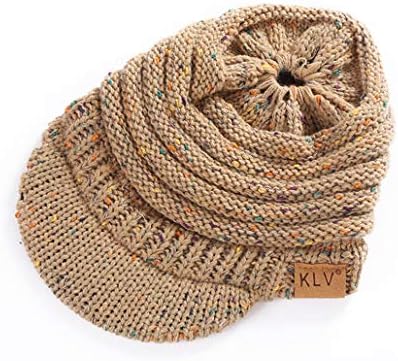 NYAOLE Winter Women Knitting Ponytail Cap Outdoor Climb Camping Hat Warm Striped Cap Pure Color Casual Cap for Girls Headwear,Khaki