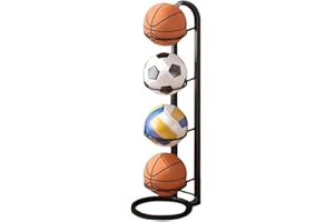 4 Tier Vertical Ball Storage Rack, Multi-Layer Organizer for Basketball Football Volleyball, Shelf Stand
