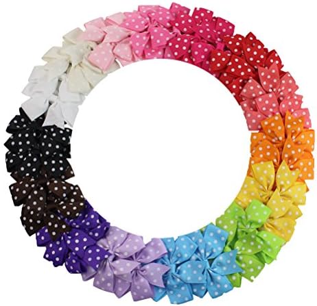 Ribbon Boutique Hair Bows Clips DIY Flower Snap Hair Pins For Teens Kids Toddlers Children Women (30pcs dot color)