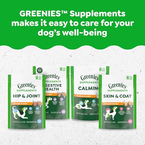 GREENIES SUPPLEMENTS CALMING CHEWS FOR DOGS CHICKEN FLAVOR, 14.7 OZ. CONTAINER OF 80 CT.