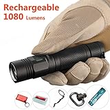 High Lumen 18650 Flashlight Rechargeable: JETBeam KO-01 Powerful Torch Light with Clip, Super Bright 1080 Lumen, Waterproof, Best Outdoor/EDC/Law Enforcement Strobe Flashlight, Include 18650 Battery