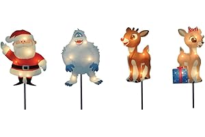 PRODUCTWORKS Product Works 8-Inch Pre-Lit Rudolph the Red-Nosed Reindeer Pre-Lit Christmas Pathway Markers (Set of 4) (30539), Multicolor