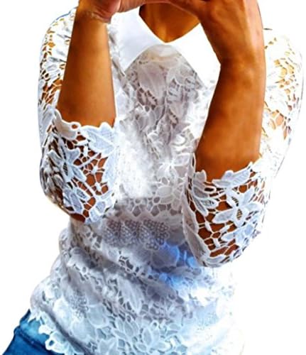 NOMENI Womens Loose Casual Long Sleeve Lace Shirt Tops Blouse Ladies Tops (XL)