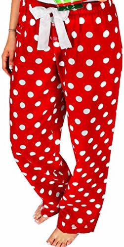 Women Polka Dot/Plaid Christmas Pajamas Pants Sleepwear Drawstring Palazzo Lounge Wide Leg Pants