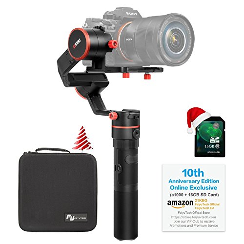 FeiyuTech a1000(10th Anniversary Edition) 3-Axis Gimbal, Compatible with NIKON/SONY/CANON Series DSLR Camera/GoPro Action Camera/Smartphone,1 KG Payload,Damping Sliding Arm,45 Degree Elevation Design