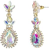 YINLI Crystal Teardrop Chandelier Dangle Earrings Petal Drop Earring for Women