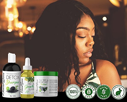 Natural Mini Hair Growth Kit : 3 Pcs Set -Mega Growth Elixir Oil Handmade With Organic Herb & Essential Oils - Thinning Hair Made in USA