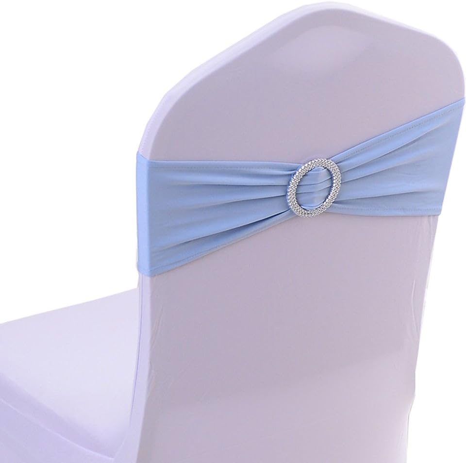 Chair Sashes Chair Bow Chair Decoration Spandex Stretch Band with Buckle Slider for Wedding Party Events 10PCS (Light Blue)