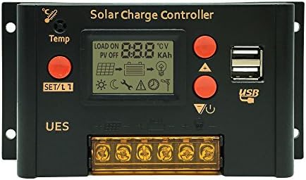 APINEE Primium 20A 12V/24V Solar Charge Controller with Paremeter Adjustable PWM LCD Intelligent Panel Battery Regulator Multifunctional Timer and Light ON/OFF Temperature Compensation (20A)