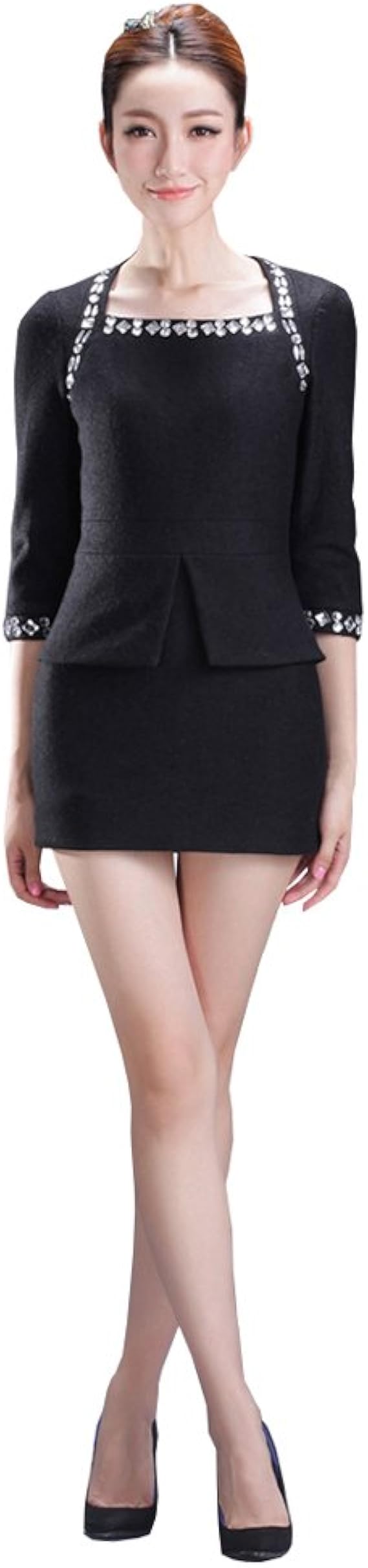 Amazon Tisdg レディースワンピース ドレス 長袖 タイトスカート Ol風 着痩せ ペンシルスカート 入学式 卒業式 黒 Ll 黒 スカートスーツ 通販