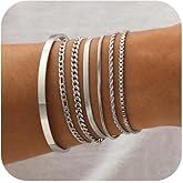 VNOX 5/7 Pcs Chain Bracelet for Men Women - Sturdy Stainless Steel Curb Width Cuban Link Chain Bracelet Set for Men Women,6.5/7/7.4/8.2/9 Inches