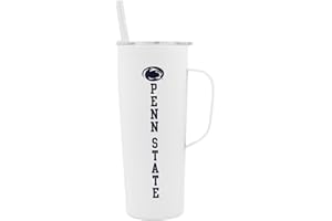 Decorvo NCAA 20 oz. Stainless Steel Tumbler with Handle - Officially Licensed Double Walled Insulated Roadie with Slide Lid and Straw (Penn ST text - White)