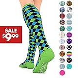 Go2 Fashion Compression Socks for Men & Women 15-20 mmHg Athletic Running Socks for Nurses Travel Medical Graduated Nursing Compression Stocking Sport Sock (HarlBlackGreenBlue,L)