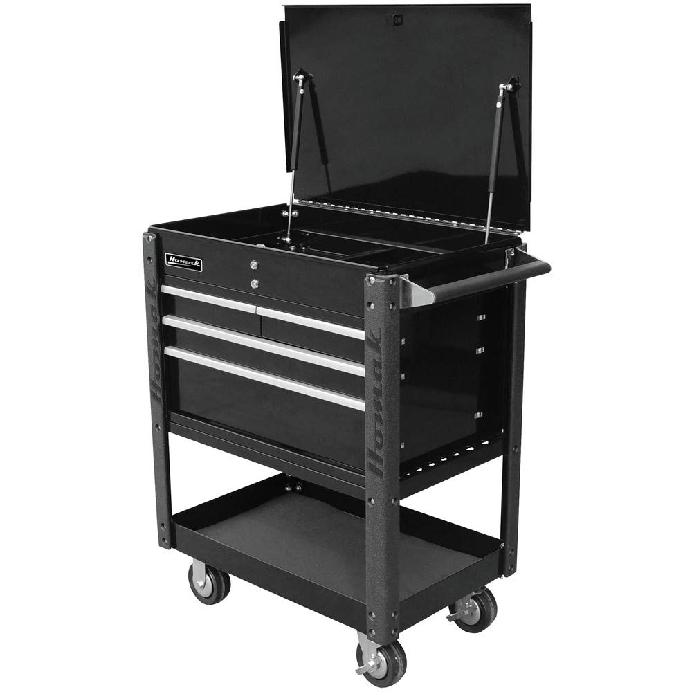 Homak Professional Series 4-Drawer Flip-Top Utility Service Cart, Black, 35 Inches