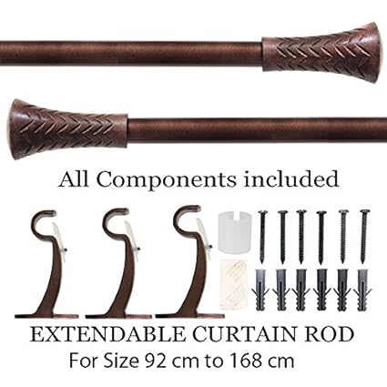 Deco Essential Wood Taper 36-66 Extendable Curtain Rod-Brown