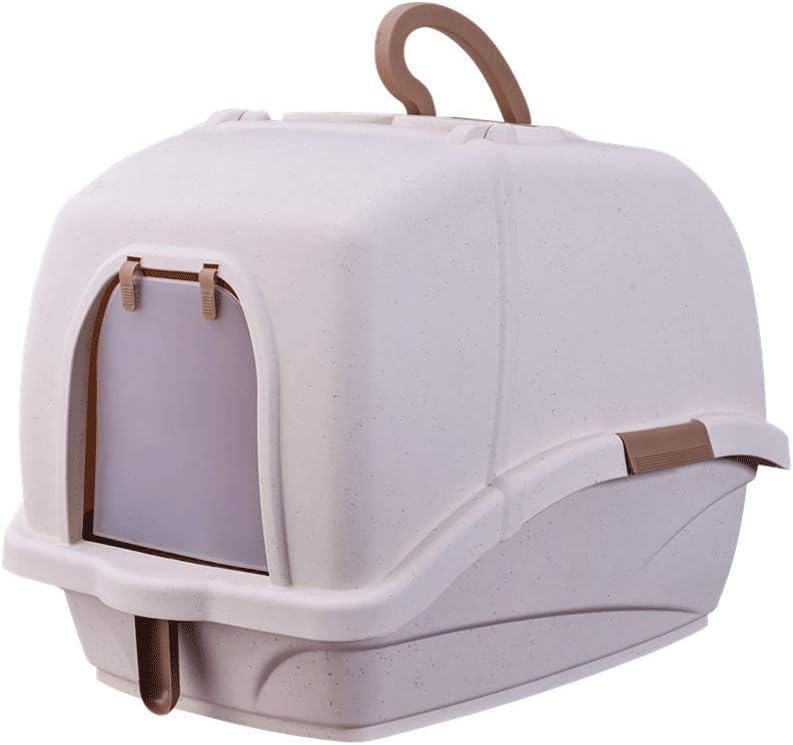 GBY Cat toilet cat litter box, oversized fully enclosed splash-proof deodorant cat toilet cat potty, suitable for cats up to 10kg, 58 * 42 * 44cm-Lightkhaki