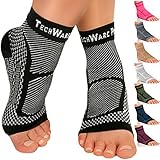 TechWare Pro Ankle Brace Compression Sleeve - Relieves Achilles Tendonitis, Joint Pain. Plantar Fasciitis Foot Sock with Arch Support Reduces Swelling & Heel Spur Pain. (Black, L/XL)