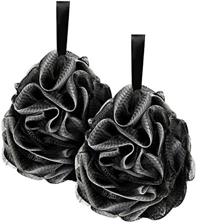 OWNFUN Large Mesh Loofah Pouf Bath Shower Ball Sponge Bamboo charcoal Black