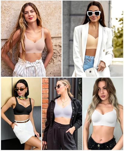 Ganado Women's Wireless Bras Wide Strap Bra Push up Padded Basic Seamless Bralette