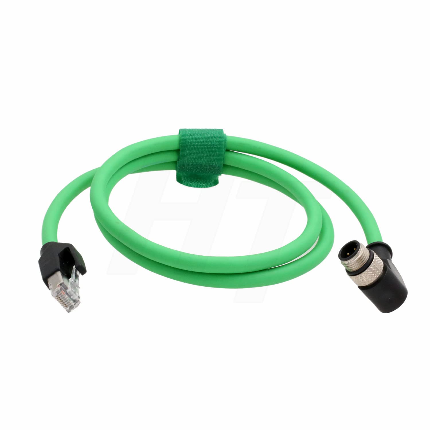 HangTon M12 4 Pin D-Coded Right Angle to RJ45 Ethernet Network for Omron Datalogic Sick Industrial Vision Sensor PoE PC CAT5e Green 2m