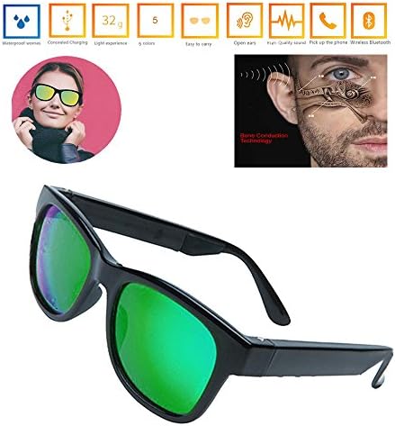New Bone Conduction Stereo Bluetooth Headphones Myopia Sunglasses Waterproof Wireless Earphones Headset Hearing Aid For Iphone LG Samsung Huawei Android Windows Smartphones Technology Eyewear(Green)