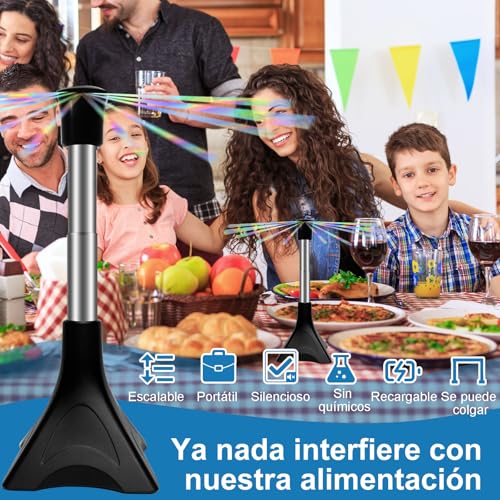 PTHTECHUS Repelente Moscas, Ventilador Repelente Moscas Escritorio, matamoscas con Cuchillas holográficas, Elimina Insectos, Mosquitos, para Interiores y Exteriores, Funciona con Pilas, 4 PCS