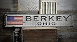 BERKEY, OHIO - Rustic Hand Made Vintage Wooden USA Flag Sign - 7.25 x 36 Inches