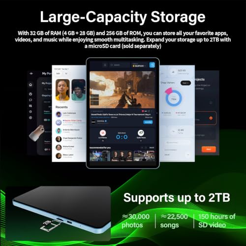 Android 10 inch Tablet with Keyboard - Android 16 tablet PC with 32GB+256GB+2TB Expand, Electronic Tablet with 8-Core, Gemini AI, WiFi, 8000mAh, GPS, 2-in-1 Tablet with Case/Mouse/Stylus(Black Case)