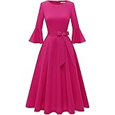 HomRain Women's Church Dresses Modest Bell Sleeve Wedding Guest Cocktail Tea Party Vintage Evening Dress