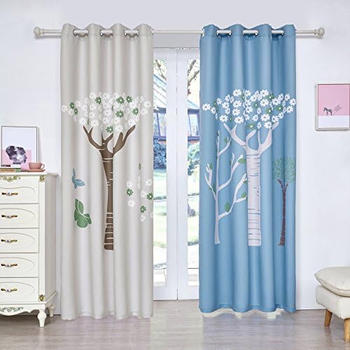 Fassbel 2 Panel Set Digital Printed Blackout Window Curtains Thermal Insulated for Bedroom Living Room Dining Room Kids Youth Room Window Drapes (W54× L84, Tress in Blue and White Background)