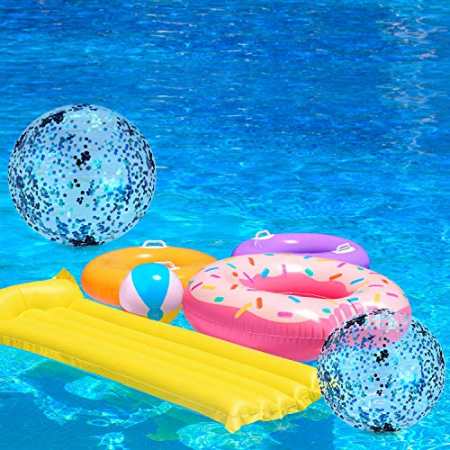 Hsei 3 Pieces Inflatable Beach Ball Glitter Beach Ball Floatable